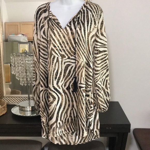 Chicos Tops - Chico's Animal Print Tunic in Brown and Cream